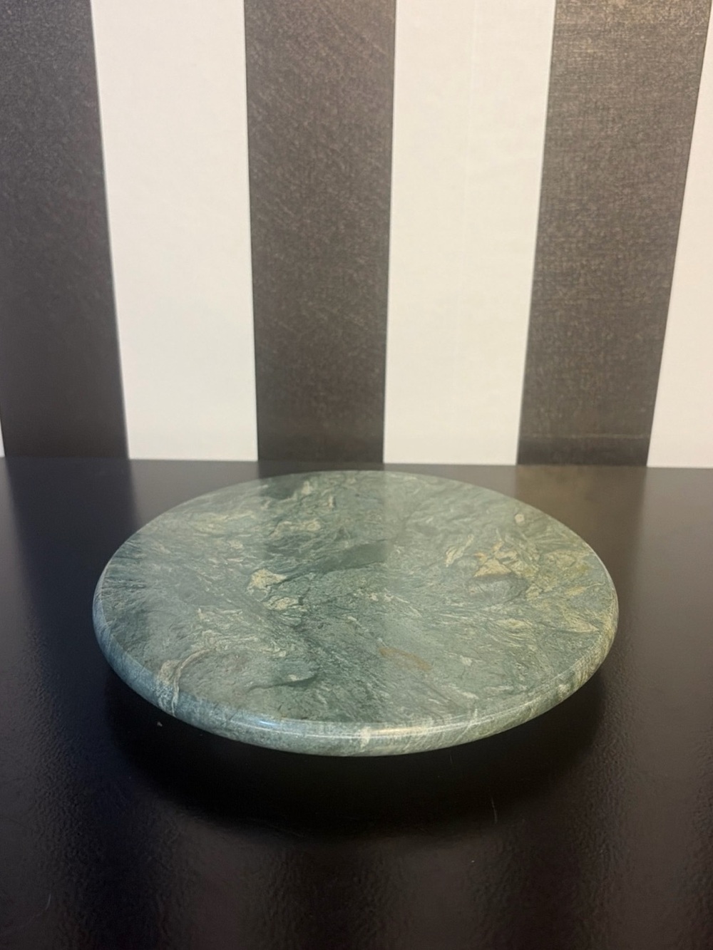 Green Marble Stone Cheese Board Or Trivet 7” Round Diameter Vintage